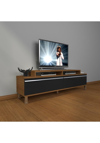 Decoraktiv Ekoflex 4 Mdf Krom Ayaklı Tv Ünitesi Tv Sehpası Ceviz - Siyah