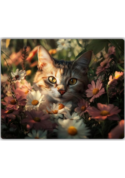 Çiçekler Ve Kedi Baskılı Mouse Pad 18x22 Cm