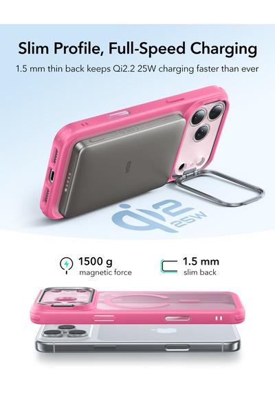 Esr Apple Uyumlu iPhone 17 Pro Max Classic Hybrid Magsafe Standlı Kılıf - Kamera Kontrol Buton - Pembe Pembe