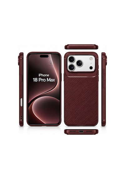 Apple İphone 18 Pro Max Uyumlu Kılıf Karbon Tasarım Kamera Korumalı Silikon Telefon Kılıfı Kapak Bordo