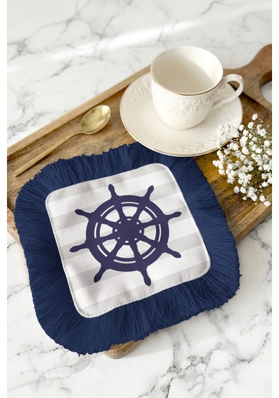 Nautical Çizgili Saçaklı Servis Kokteyl Peçetesi - Marin Stil Lacivert Modern Bardak Altlığı Mendil Çok Renkli