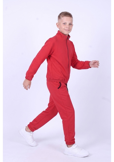 Fyk Kids Erkek Çocuk Dik Yaka Fermuarlı Beli Bağcıklı Lastik Paça Eşofman Takımı Kırmızı