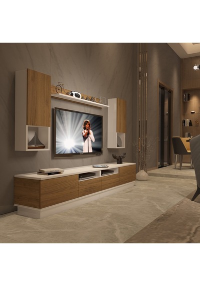 Decoraktiv Trendstyle 5220das Mdf Tv Ünitesi Tv Sehpası - Beyaz Pera Beyaz - Meşe
