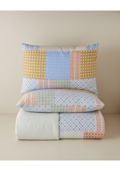 English Home Patchform Kolay Ütülenir Çift Kişilik Nevresim Seti 200x220 Cm Mavi Bordo
