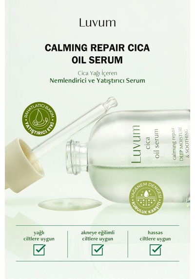 Luvum Nemlendirici ve Yatıştırıcı Cica Yağı İçeren Yüz Serumu LUVUM Cica Oil Serum