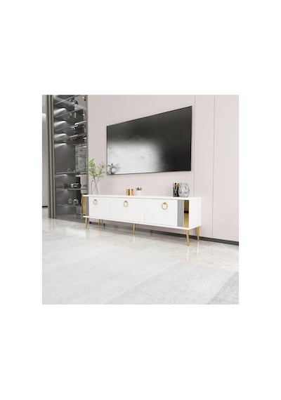Terra 150 Cm Tv Ünitesi Tv Sehpası Beyaz-altın Beyaz