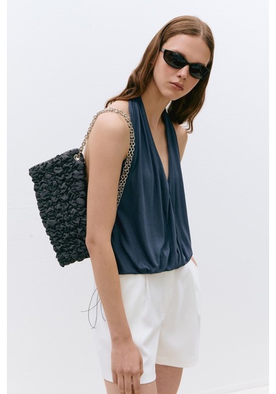 Suud Collection Mavi Nina Dökümlü Halter Top