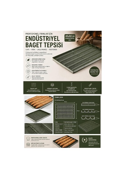 40x60 Cm Yapışmaz Kaplamalı Baget Ekmeği Tavası, Fırın Tepsisi Diğer