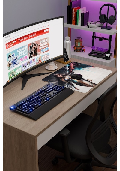 Dijital Art Anime Kadın Figür V5 48x40 Xl Gaming Kauçuk Kaymaz Taban Mouse Pad Fare Altlığı