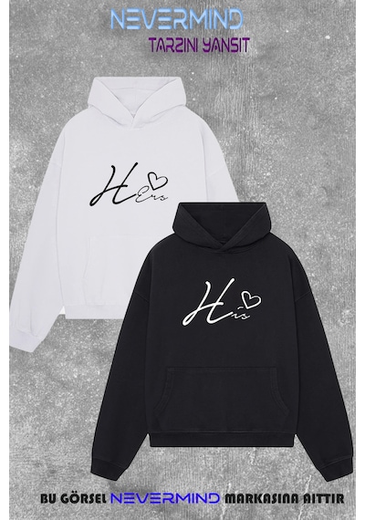 Nevermind Unisex Çift Kombini 2 Li Oversize Hoodie Kalp & Göz Tasarımlı Swe Çok Renkli