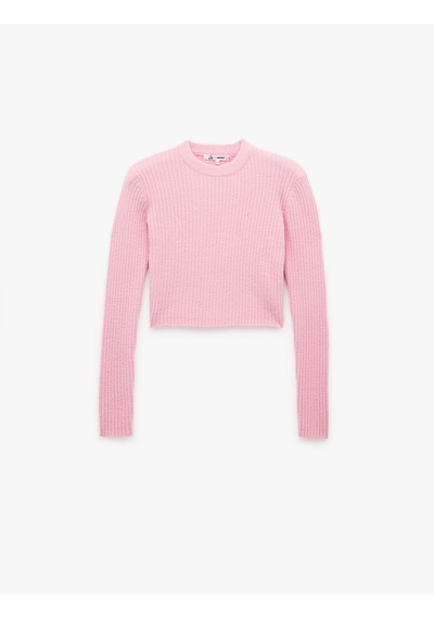 Koton Uzun Kollu Bisiklet Yaka Triko Crop Kazak Pembe 6wal90113ht GÜL