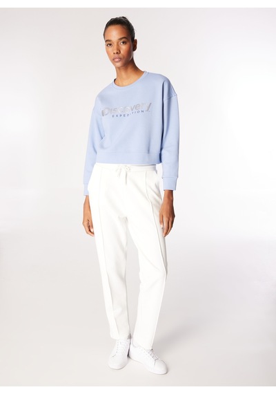 Discovery Expedition Mavi Kadın Bisiklet Crop Baskılı Sweatshirt D4wl-swt3010