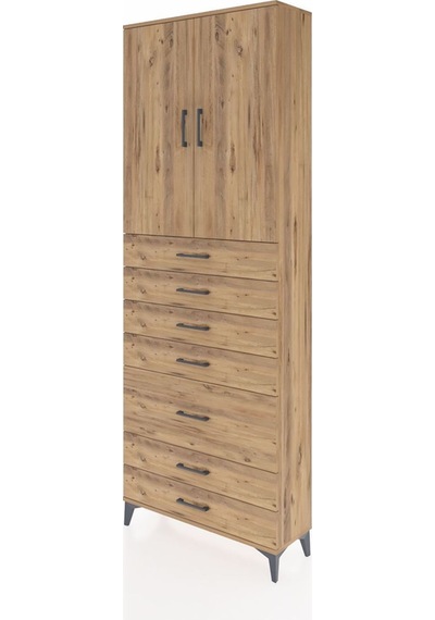 Arges Dolap 3 Raflı 5 Çekmeceli 2 Kapaklı 88x30x243 Çam-çam Atlas Çam