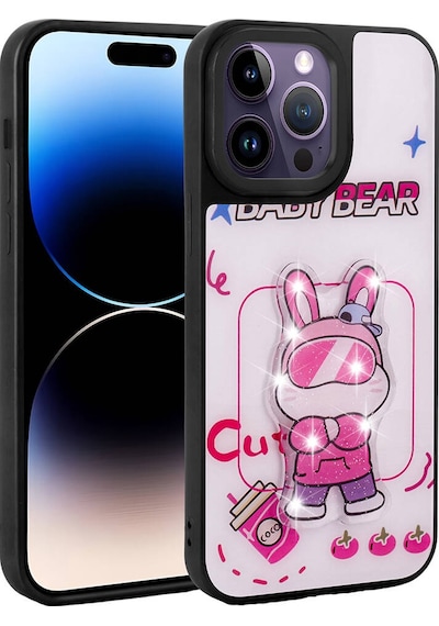 Zore Apple Uyumlu iPhone 14 Pro Kılıf Parlayan Kabartmalı İkonik Figürlü Amas Silikon Kapak - Beyaz