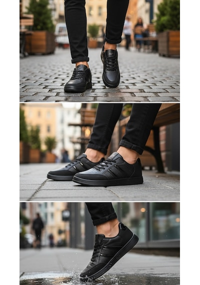 Fore Sport Erkek Günlük Yürüyüş Spor Ayakkabı Suni Deri, Hafif, Rahat, Darbe Emici Sneaker Siyah