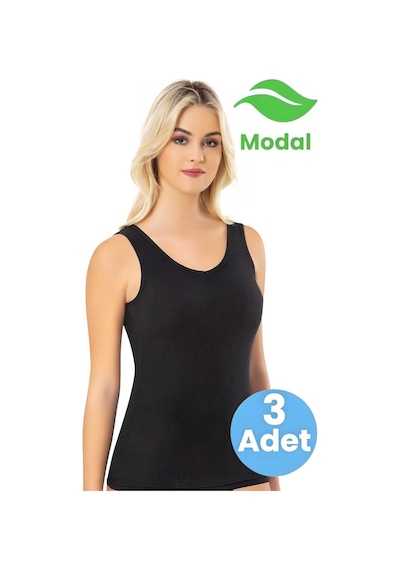Tezzgelsin Kadın 3'lü Modal Kaşkorse Kalın Askılı Pedli Atlet Siyah
