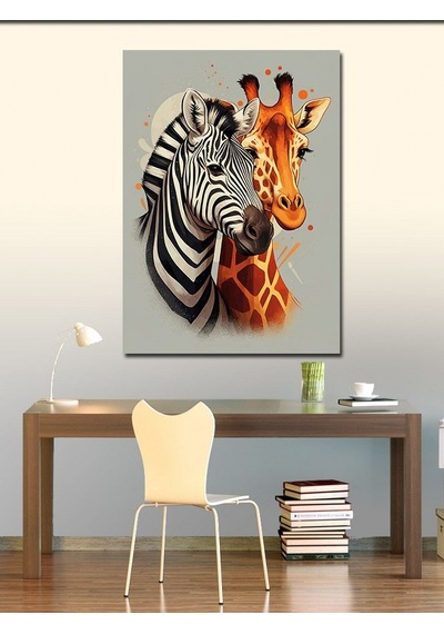 Kanvas Tablo Zebra Ve Zürafa 70cmx100cm