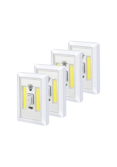 4 Adet Pille Çalışan Mıknatıslı Duvar Anahtarı Cob Led Lamba, Kablosuz Aydınlatma 10 Parça Siyah