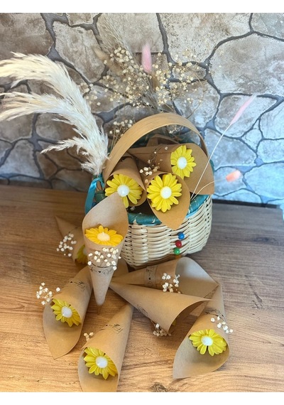 Bernami Mumluk Şamdanpinterest Kişiye Özel Düğün Nişan Söz Hediyelik Papatya Kokulu Buket Mum Sarı - 10 Adet Diğer