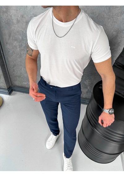 Modefendi Yüksek Kalite Slimfit Merserize Kumaş Bisiklet Yaka Tshirt Beyaz