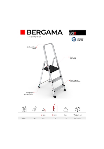 Çağsan BG2 2+1 Basamaklı Bergama Tablalı Merdiven