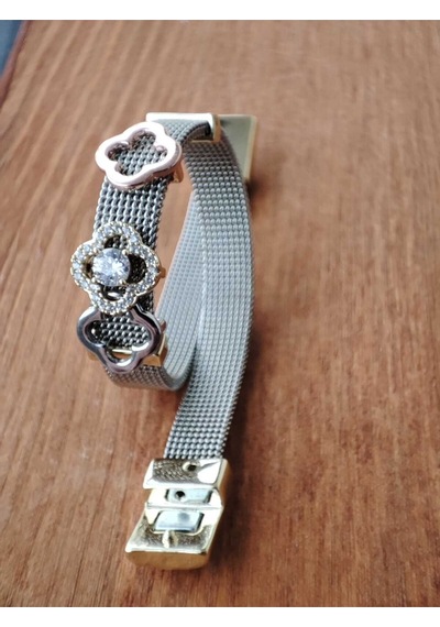 Kadın Charmlı 316l Çelik Hasır Bileklik 17cm Gümüş