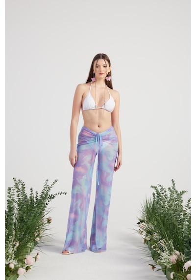 Holly Lolly Beli İp Detaylı Tül Pareo Shirred Pantolon Lila