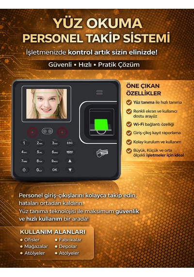 Kablosuz Wifi Kartlı Yüz Okuma Personel -web Giriş-çıkış Yazılımı (10 KART DAHİL)