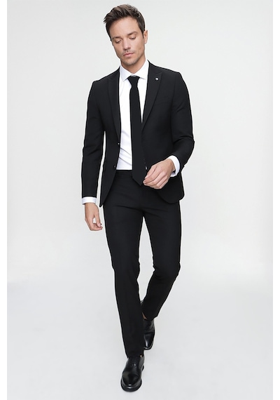 Morven Erkek Basic Düz Slim Fit 3lü Takım Elbise Slim Fit - 542408291 - Siyah