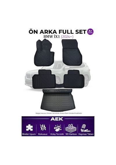 Bmw İx1 2024+ 5d Karbon Paspas Takımı +3d Pvc Bagaj Havuzu Set