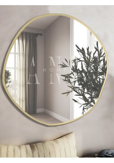 Arya 80 Cm Ayna Asimetrik Ayna, Dekoratif Ayna, Duvar Aynası Banyo Aynası Holl Aynası 80 X 80 Gold