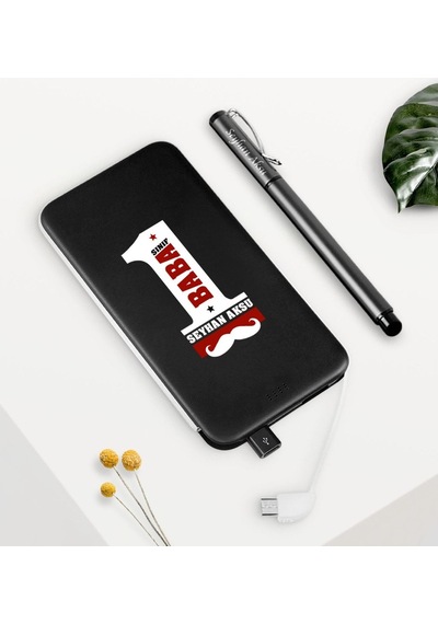 Kişiye Özel 1. Sınıf Baba Siyah 5000 Mah Hızlı Şarj Powerbank Kal