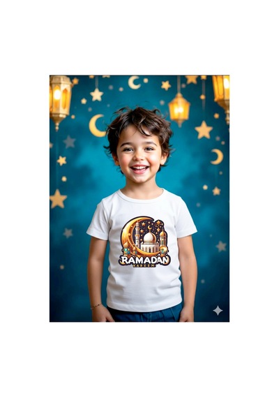Stil-x Ramazan Bayramı Baskılı Erkek Çocuk Tshirt, %100 Pamuklu Kumaş Beyaz-1
