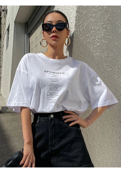 Unisex Optimistic Baskılı Oversize Tshirt 001