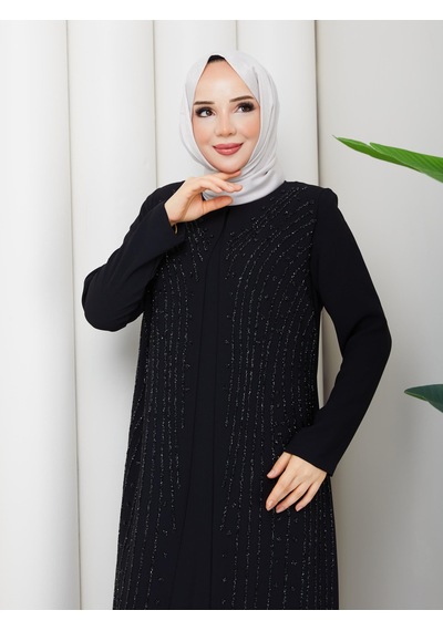 Eslemnur Elbise Yağmur Taşlı Anne Elbisesi Siyah