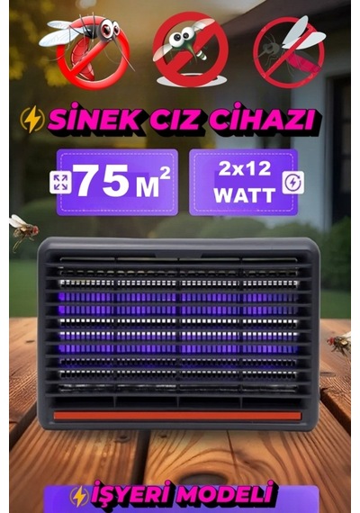 Uv Işıklı Elektrikli Sinek Öldürücü 2x12 Watt Sessiz Sinek Kovucu Cihaz Parmak Korumalı Izgara