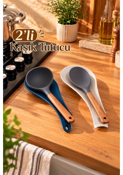 Porsima Sc-4017 Krem-mavi Wow 2'li Kaşık Tutucu Ve Kepçe Altlığı