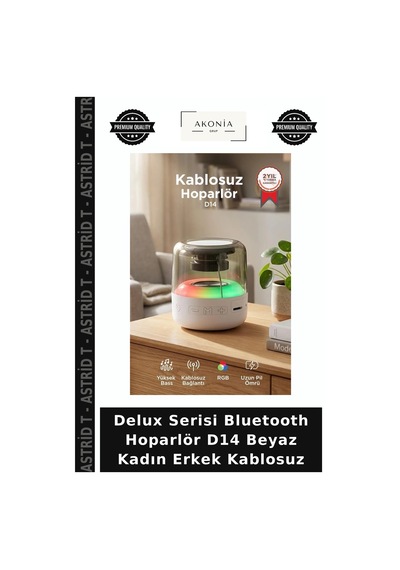 Delux Serisi Bluetooth Hoparlör D14 Beyaz Kadın Erkek Kablosuz