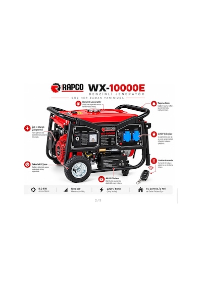 Algaride Rapc Wx-10000e Benzinli Jeneratör 10 Kw Maksimum Güç 420cc Marşlı İpli Akülü Uzaktan Kumandalı 220v 8 Kw Anma Gücü