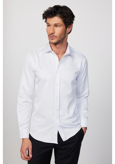 Tudors Modern Slim Fit Pamuklu Kolay Ütü Armürlü Beyaz Erkek Gömlek-28856-beyaz Beyaz