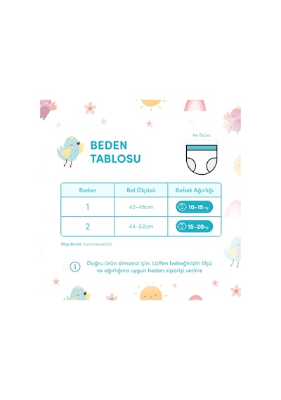 Sevi Bebe Lüks Bebek Alıştırma Külodu Kuş Desenli 1 No 10-15 Kg