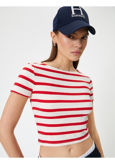 Koton Kısa Kollu Crop Penye Tişört Bisiklet Yaka Slim Fit Kırmızı Çizgili 4sal10991ık Kırmızı Koton Kısa Kollu Crop Penye Tişört Bisiklet Yaka Slim Fit Kırmızı Çizgili 4sal10991ık Kırmızı