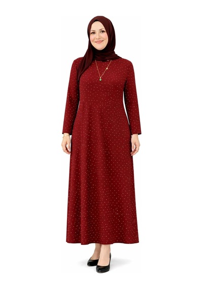 Hira Life Fashion Kadın Bisiklet Yaka Ful Kristal İki İplik Batal Tesettür Elbise Bordo Bordo Hira Life Fashion Kadın Bisiklet Yaka Ful Kristal İki İplik Batal Tesettür Elbise Bordo Bordo
