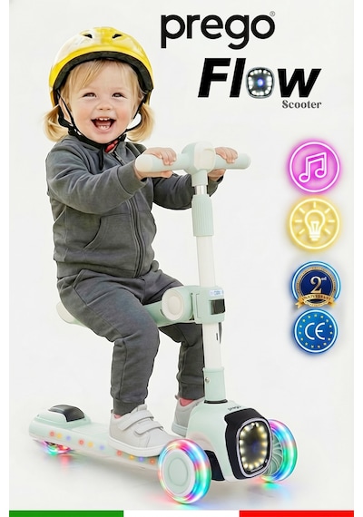Prego Flow Müzikli Işıklı Oturaklı Çocuk Scooter Katlanabilir - Yükseklik Ayarlı Yeşil