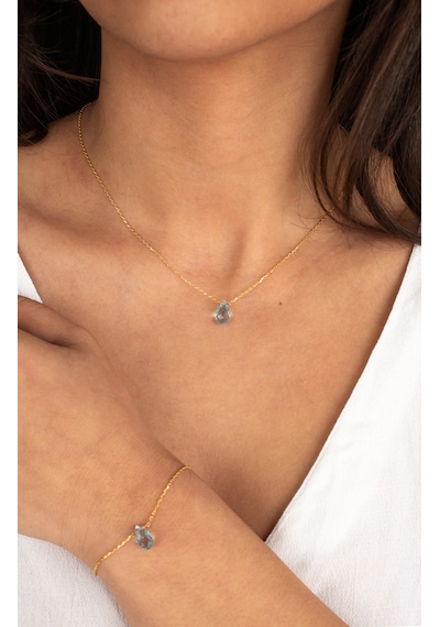 Doğan Diamond 925 Ayar Gümüş Altın Kaplama 6 Ct Yarı Değerli Mavi Topaz Damla Taş Set - Raccolta Di Gocce