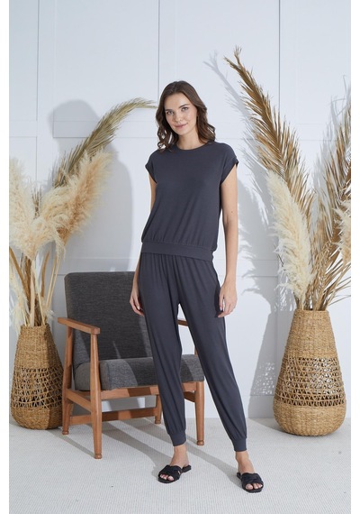 Sevim Kadın Kısa Kol Antrasit Pijama Takım C7t0n951 001