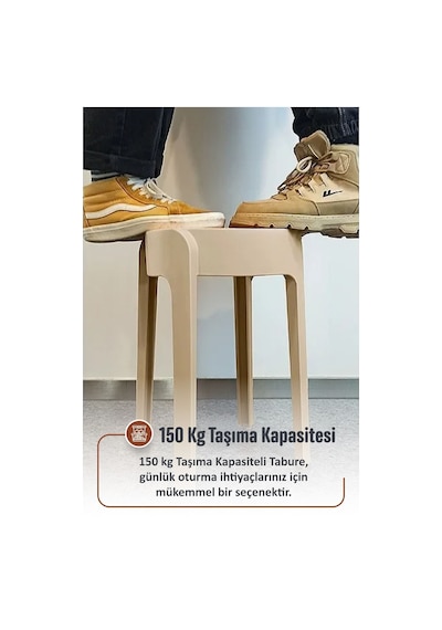 Kaymaz Ayaklı Dekoratif İç İçe Geçebilen Plastik Tabure Mutfak Bahçe Taburesi 6 Adet Latte Latte