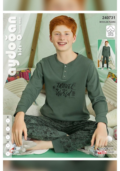Aydoğan Erkek Garson Bora İnterlok Travel Haki Pijama Takım 0731 Haki