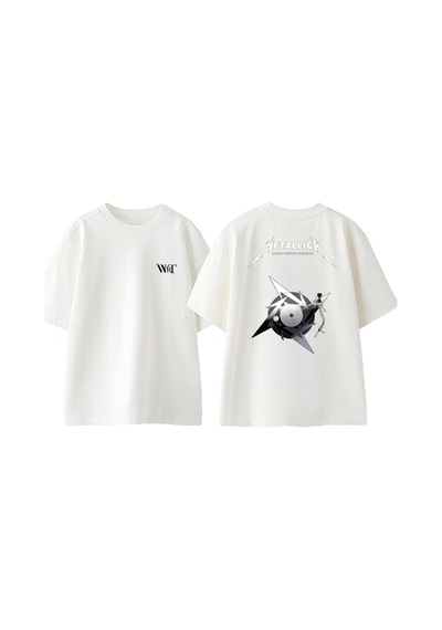 Thewert Metallıca Turntable Tasarım Sırt Baskılı Pamuk Beyaz Oversize T-shirt