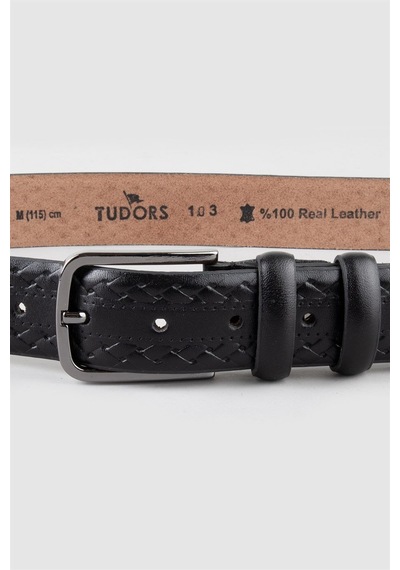 Tudors Erkek %100 Hakiki Deri 3,5 Cm Klasik Siyah Kemer-23765 Siyah